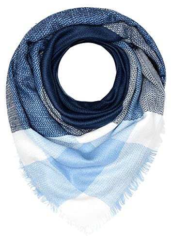 Autiga großer Damen Strickschal kariert Karo XXL Wollschal Oversized Winterschal Deckenschal quadratisch blau unisize