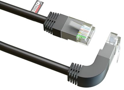 rhinocables RJ45 Network Cable Straight to Right Angle UP 90 Degree CAT5e Ethernet Network Lead (2m)