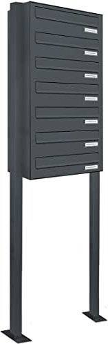 AL Briefkastensysteme 7er Durchwurfbriefkasten, 7 Fach Briefkasten DIN A4, wetterfeste Standbriefkastenanlage in Antrazitgrau mit Sieben Fächern