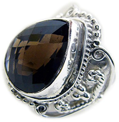 Jewelryonclick Smoky Quartz Ring Vinatge Birne Lünette Einstellung 925 Silber Schmuck Geschenk Größe Q