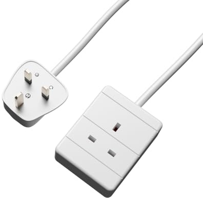 rhinocables UK 3 Pin Extension Lead (20m, Black) | 13A One Way Power Cable for Home & Office Setups, BS1363/A Rated Single Socket Wire for Lamps, Monitors & AV Gear, Black