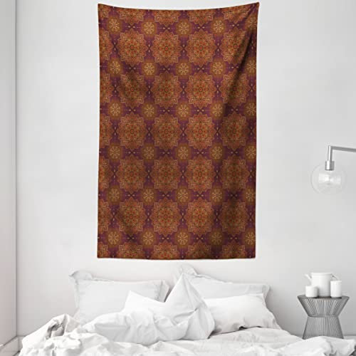 ABAKUHAUS Mandala Wandteppich und Tagesdecke, Inspiration aus Weiches Mikrofaser Stoff Waschbar ohne Verblassen Digitaldruck, 140 x 230 cm, Rot Erdgelb