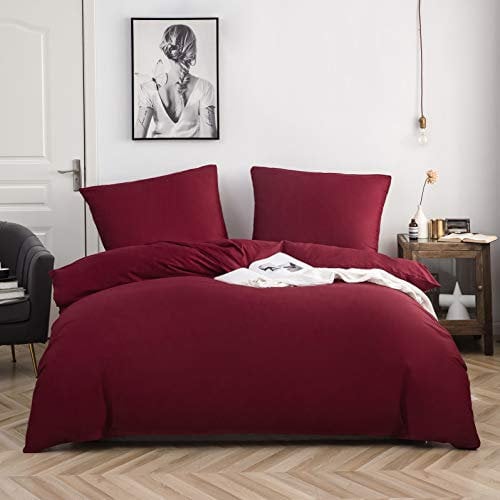 AYSW Baumwolle Bettwäsche 200x200 cm Burgunderrot 3er Set 1 Bettbezug mit 2 Kopfkissenbezug 80x80 cm