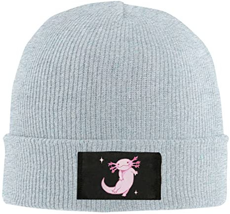 merahans Fashion Beanie Slouchy für Männer Frauen Cartoon Pink Axolotl Knit Skull Cap Winter Warme Mütze, Grau, Einheitsgröße