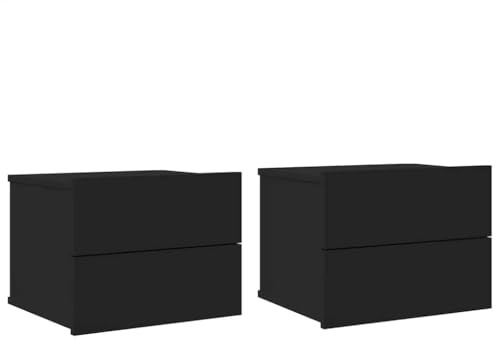 vidaXL 2X Nachttisch 2 Schubladen Hängend Schwebend Nachtschrank Nachtkommode Nachtkonsole Wandschublade Wandregal Schwarz 40x30x30cm Holzwerkstoff