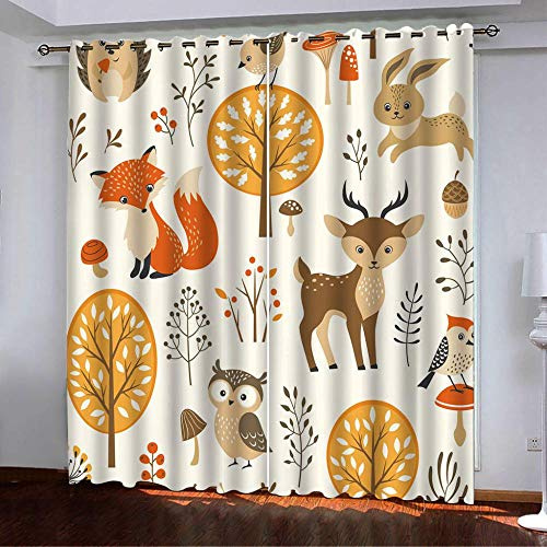 Tanboank Gardinen mit ösen Waldtier Fuchs Vorhang Blickdicht Schlafzimmer Kinderzimmer Verdunkelungsvorhang Thermo Vorhänge Ösenvorhang 2 Stücke 183x117cm