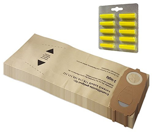 10 sacchetti per aspirapolvere + 10 Profumi adatti per Vorwerk Folletto VK 118 119 120 121 122 - VK118, VK119, VK120, VK121, VK122 - FP 118-122 - con carta speciale