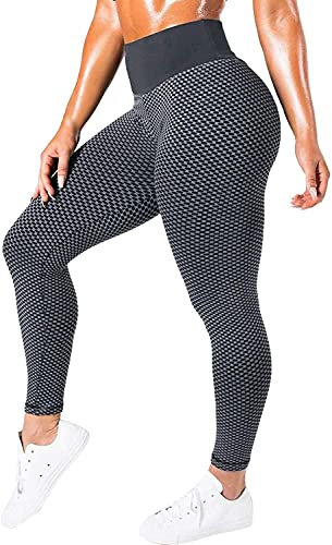 ASKSA Damen Leggings Honeycomb Sporthose Anti Cellulite High Waist Yogahosen Stretch Push Up Workout Heiße Hose Lange Sport Yoga Fitness Butt Lift Jogginghose(Schwarz,S)