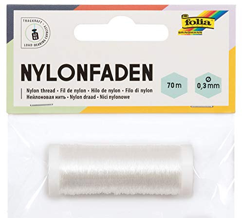folia 12931 - Nylonfaden auf Spule, transparent, ca. 0,3 mm x 70 m, Tragkraft 2,5 kg, kaum sichtbarer Faden ideal für Mobiles, Schmuck, zur Dekoration usw.