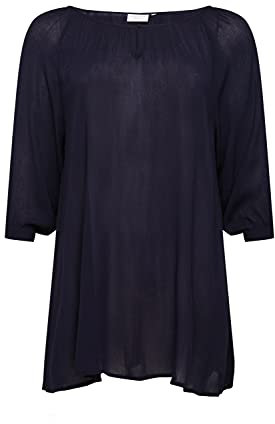 Kaffe Curve Femme Kaffe Curve Women's Plus Size Tunic 3/4 Sleeves A-shape Blouse, Midnight Marine, 48 Grande taille EU