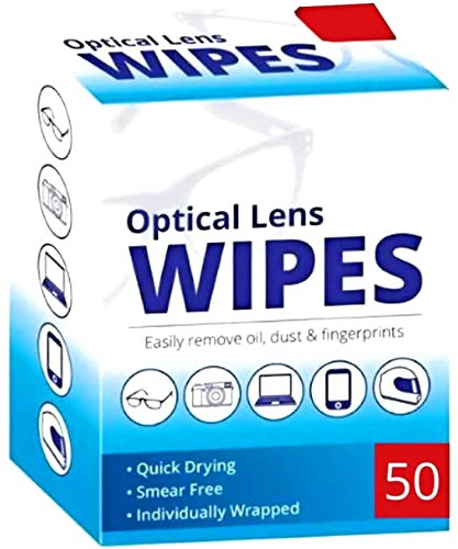 FabFinds Optical Lens Wipes Individually Wrapped Quick Drying Formula and Smear Free