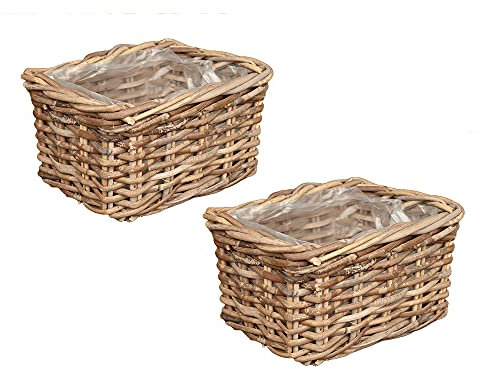 2tlg. Pflanzkorb-Set Verona-Rechteckig ca. L28cm Rattan Blumenkasten Übertopf