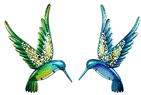 HONGLAND Metall-Kolibri-Wandkunst für Gartendekoration, Outdoor-Innenstatue, Terrasse, Skulptur, Zaun, hängende Plaketten, Hof und Schlafzimmer, 2 Stück