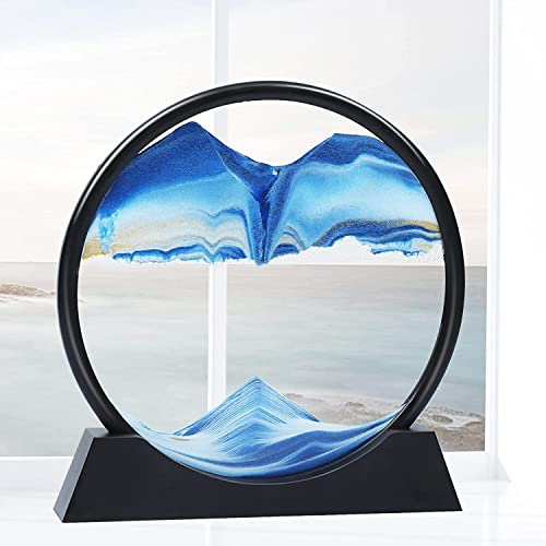 Winthfure Image d'art de sable en mouvement - Paysage de sable profond 3D dans un cadre rond en verre coulant - Grand jouet d'art de bureau - Décoration relaxante pour la maison et le bureau (17,8 cm,
