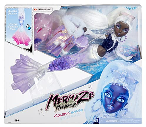 Mermaze Mermaidz Winter Waves - CRYSTABELLA - Meerjungfrauen-Puppe, Flosse mit Farbwechsel, Schwanz mit Glitzerfüllung und Accessoires - Für Kinder und Sammler ab 4 Jahren