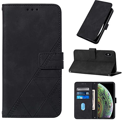 LMFULM® Case for Apple iPhone XS Max (6.5 Inch) PU Leather Cover Magnetic Wallet Case Phone Protective Case Triangle Print Stent Function Flip Case Black