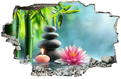 Blumen 3D Wandtattoos Durchbruch Wandbild Landschaft Selbstklebend Kinderzimmer Aufkleber Wandaufkleber Steinbambus Wandsticker für Kinderzimmer Junge Mädchen Teenager Zimmer Wohnzimmer Schlafzimmer