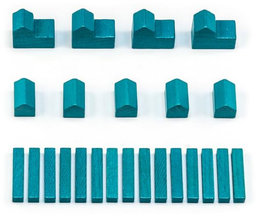 Waldfelsen® Hozfiguren: 4 Städte, 5 Siedlungen und 15 Straßen geeignet für Die Siedler (Farbe: Türkis)