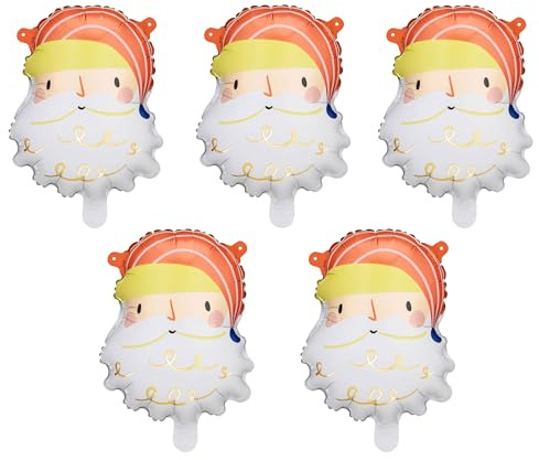 Folienballon Weihnachtsmann 20x26cm 5 Stück - Ballon für Helium oder Luft - Luftballon für Nikolaus Weihnachten Winter - Folienluftballon Santa - Winterdeko & Partydeko - Weiß Gelb Rot