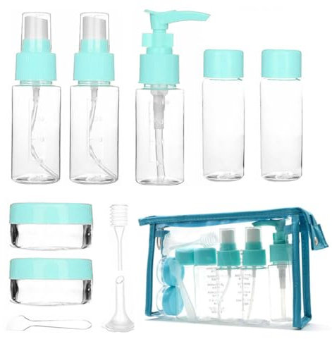 HYMUUNI Lot de 10 bouteilles de voyage bleues en plastique pour voyage professionnel ou personnel en plein air, shampooing, lotion, maquillage, douche, savon pour les mains