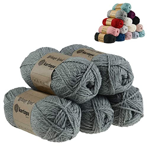 5 x 100g Strickgarn Kartopu Melange Wool Strick-Wolle Garn Häkelgarn Wolle Farbwahl, Farbe:K1002 mittelgrau meliert