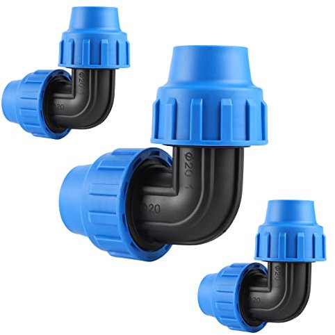 SWAWIS Raccordo PP per tubo PE 20mm, connettore a gomito 90° in PP per tubo dell'acqua, collegamento PPR PE PVC, 3 pezzi