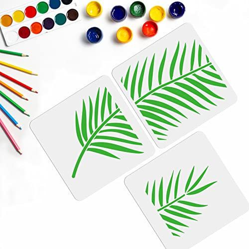 MAYJOYDIY 3 Stück Palmblatt Blatt Schablonen 30 x 30 cm Spleiß-Stil Tropische Blätter Schablonen mit Pinsel Gespleißtes Muster Blatt Vorlagen zum Malen auf Holz Wand Boden Fliesen