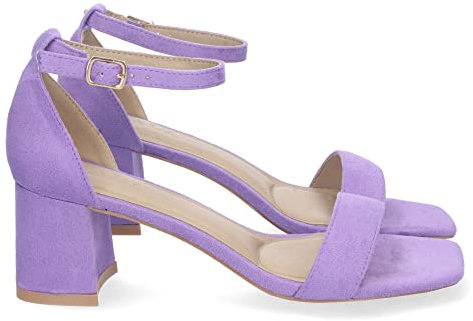 shoes&blues.es 74058 Sandalia de Tacon para Mujer, Comoda, con Pala Fina, y Cierre Ankle Strap de Hebilla, Primavera Verano 2023 Purple Talla 37