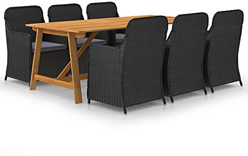 LAPOOH 7-TLG. Garten-Essgruppe, Esstisch Mit Stühlen Set, Balkon Möbel, Gartenmöbel Sitzgruppe, Garten Lounge Set, Schwarz