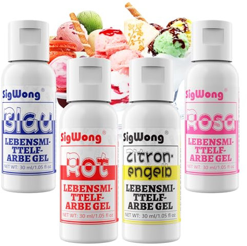 Lebensmittelfarbe, 4x30 ml Lebensmittelfarbe Gel Set für Kuchen, Lebensmittel Farben Kuchendekorationsset für Backen Buttercreme, Macarons, Zuckerguss, Fondant, Blau, Rot, Rosa, Gelb