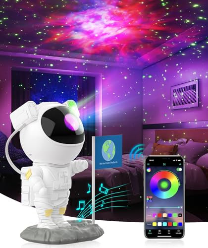 FOMYHEARD LED Sternenhimmel Projektor Astronaut Nachtlicht, DIY 256 RGB Nebula Galaxy Projector mit App Steuerung, Bluetooth Lautsprecher und Timer, Sternenprojektor Lampe für Kinder und Erwachsene