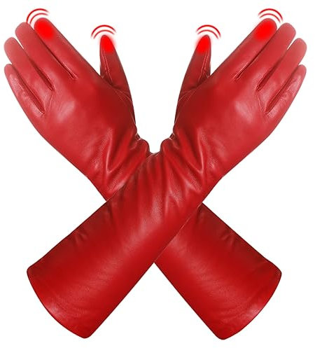 Harssidanzar Damen Lange Oper Touchscreen Texting Dress Up Lederhandschuhe GL014,Rot,Größe M