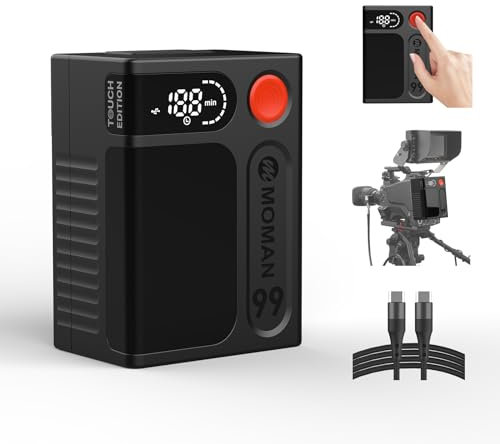 V Mount Akku, Moman Power 99 Touch Mini V-Lock Batterie 99Wh/6900mAh mit Berührungstaste&LED Bildschirm 65W PD USB-C/A/D-Tap/DC 8.4V/BP Anschluss, Klein Battery für Kamera Camcorder BMPCC Monitor