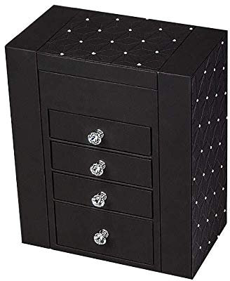 BONOOL Schmuckkästchen, 5-lagig, großes Fassungsvermögen, Schmucktruhe, Kristallgriff, mit Diamant-Schmuck-Organizer, Schmuckkästchen für Damen