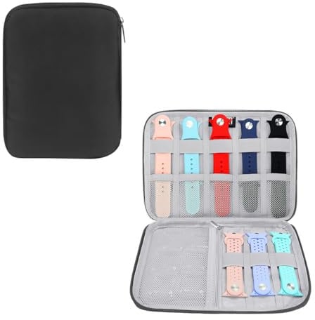 Pebipoo Uhrenarmband Aufbewahrungsbox, Watch Band Organizer Tasche, Faltbar Wasserdicht Nylon Uhrenarmbänder Tasche für Uhrenarmbänder Uhren Stifte Ladekabel (Schwarz)