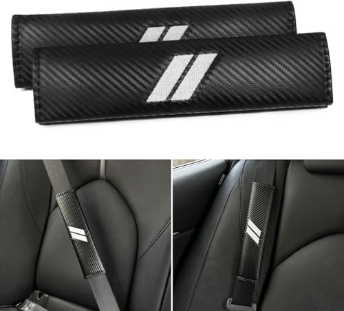 REMOCH 2 x Sicherheitsgurtabdeckung für Dodge Charger Durango Challenger Journey für Erwachsene, Leder, weiße Naht