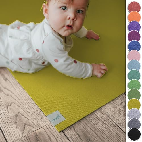 Sanosoft® Krabbelmatte Made in Germany, Öko-Tex Anti-Rutsch Krabbelunterlage 120cm X 160cm Mangogelb