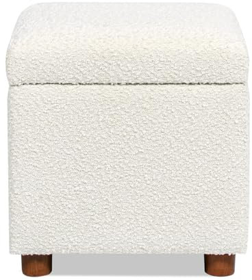 Jennifer Taylor Home Jacob 18 Storage Cube Ottoman, Ivory White Boucle