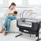 HUOLE Bed 3-in-1 Multifunktionsbett und Laufstall, für Kinder bis 15 kg Körpergewicht, mit Matratze, Befestigungsgurten, Moskitonetz und Rädern (92 * 58 * 70-90cm-schwarz)