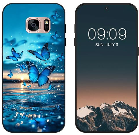 WUACYEAMING für Samsung Galaxy S7 Hülle,Mode Schutzhülle Schwarz Handyhülle mit Aesthetic Muster Weich Silikon Dünn TPU Stoßfeste Kratzfest Schutzhülle Cover-Schmetterling
