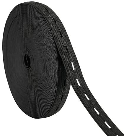 10M Gummiband mit Knopfösen Breit 15mm Gummiband zum Nähen Schwarz Flaches Nähband Gummiband mit Knopfloch Elastisches Gummiband Nähen für Hosenrock Stirnband Taillenbändern zum Stricken