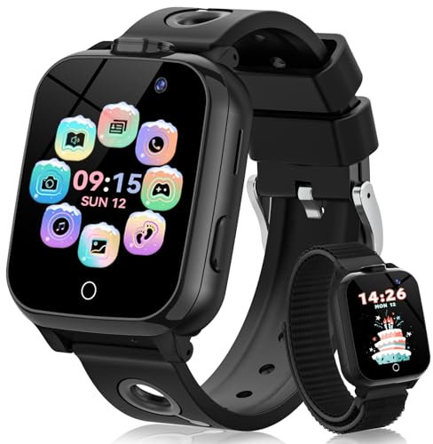 PIULAXIU Smartwatch per Bambini - Orologio Intelligente per Bambini con Telefono, 13 Sveglie per Abitudini, Audiolibri, 30 Giochi, SOS, Modalità Scuola, Fotocamera, Regalo per Ragazzi e Ragazze (Nero)