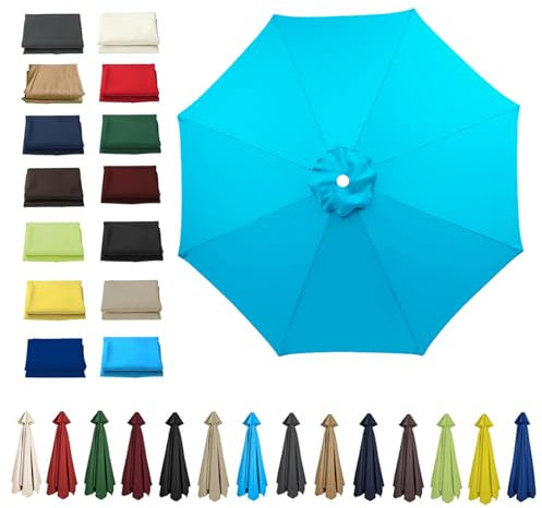 HonunGron UV50 Sonnenschirm Ersatzbezug 2m/2.7m/3m 6-Streben/8-Streben, Ersatzstoff Für Patio Garten Sonnenschirm, Mit Schirmbelüftung, Runden Sonnenschirm Ersatzteile (3m - 8 Streben,Blau)