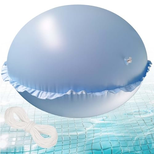 Vaileal Pool Luftkissen, XXL 120 x 120 cm Poolkissen Winter Himmelblau Rund, Luftkissen Pool mit 15m Seil, Wiederverwendbar Pool Luftkissen Winter Luftpolster Geeignet Für Oberirdische Poolabdeckung