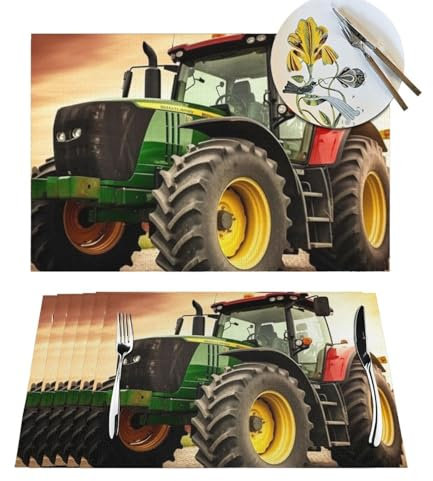 Gewebtes PVC-Platzdeckchen-Set, hitzebeständig, rutschfest, Traktor-Thema, Platzsets für Esstisch, waschbar, schmutzabweisend, Küchentischmatten für drinnen und draußen, 30 x 45 cm