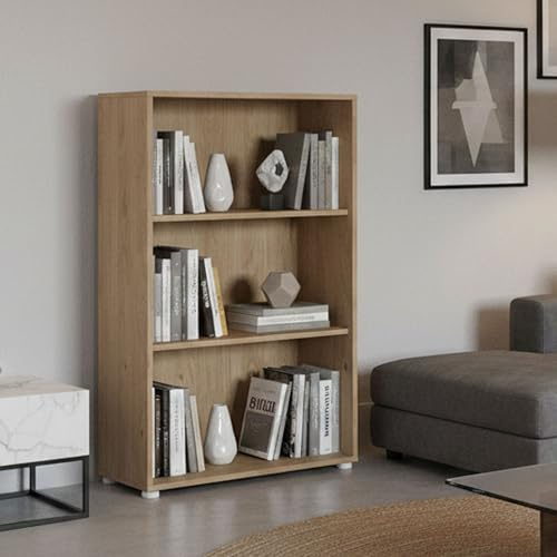 Dmora - Bücherregal Camille, Büroregal, Mobiler Buchhalter, Bücherbrett, 80x34 h124 cm, Eiche