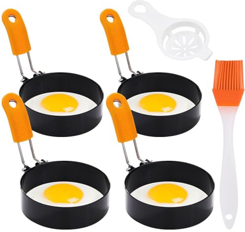 lbxtswpl Spiegeleiform, 4 Stück Schwarz Spiegeleierformen, Pfanne Edelstahl Ei Ring Antihaft Runde Eierringe Spiegeleierformen für Die für Spiegeleier Sandwiches Hackbraten(7.5CM,10CM)