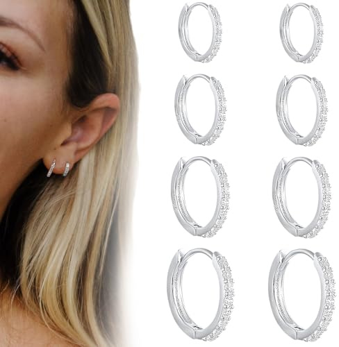 SJBAUTYO 4 Paires Boucles d'Oreilles Plaqué Or 14K/Argent - Creoles, Cartilage, Tragus, Helix, Petites - 6-12mm