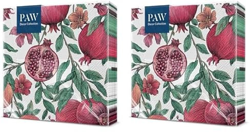 PAW - Servietten 3-lagig (33 x 33 cm) I 20 Stück I Perfekt für Geburtstage, Partys, Hochzeiten, Kommunion und Feiern I Tischdeko Bunte Papierservietten - Granatapfel Fruchtig I Pomegrante