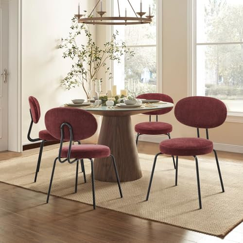 COLAMY Polsterstühle für das Esszimmer, 4er Set, Moderne Küchenstühle mit Rückenlehne, Kleine runde Metallseitenstühle mit gekrümmter Rückenlehne für Esszimmer, Küche, Restaurant, Rot